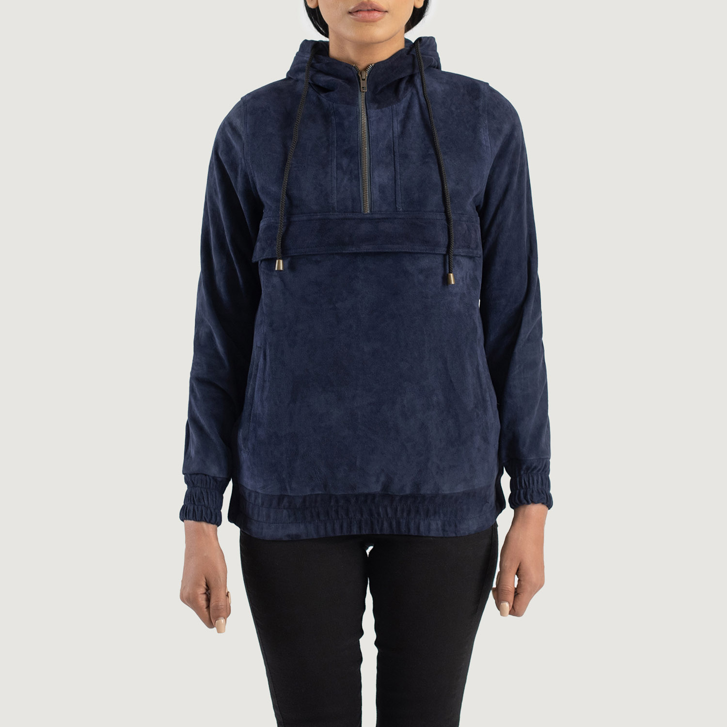 Blue suede hoodie outlet
